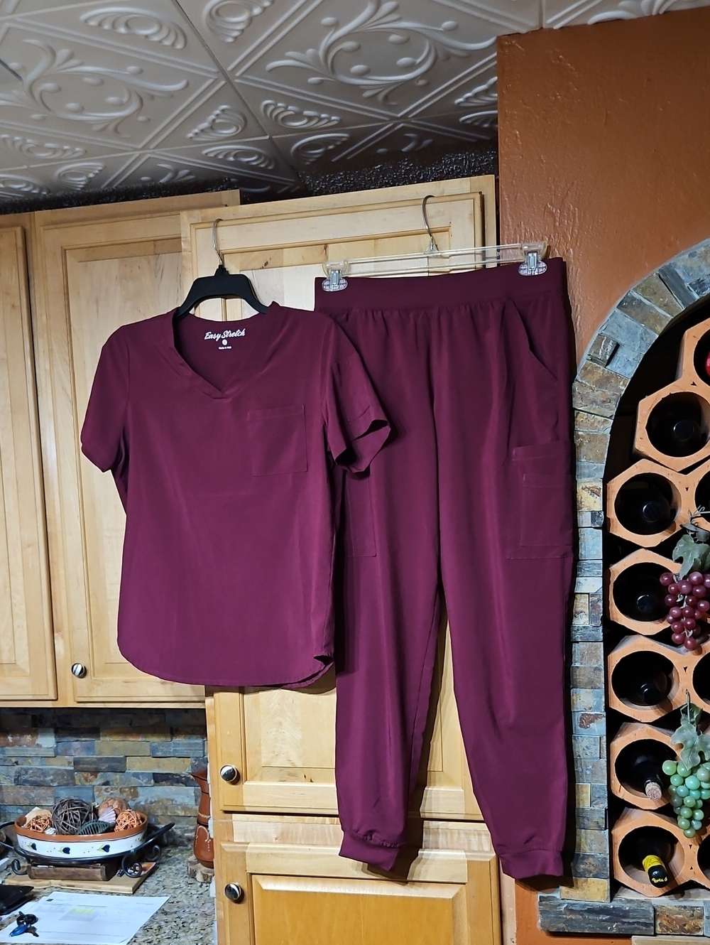 Easy Stretch Maroon Burgundy Wine Red Scrubs Scrub Set Jogger